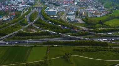 Leonberg Almanya 'sındaki otoban üçgeninin hava görüntüsü.