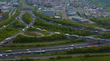Leonberg Almanya 'sındaki otoban üçgeninin hava görüntüsü.