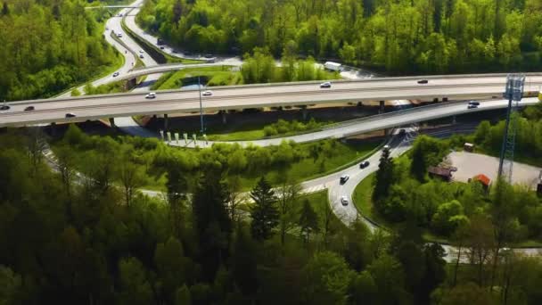 Aerial View Cross Road Circle Highway Autobahn Schattenring Stuttgart Germany — Stock Video