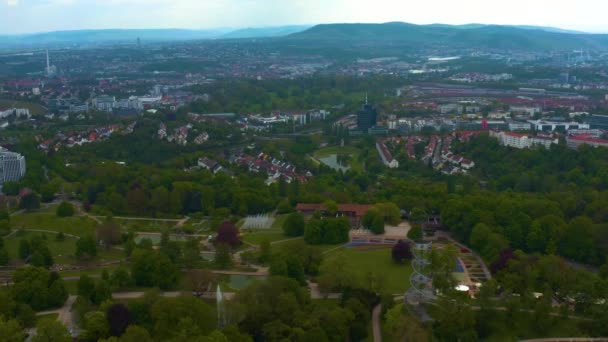 Luchtfoto Rondom Stad Stuttgart Duitsland Zonnige Zomerdag — Stockvideo