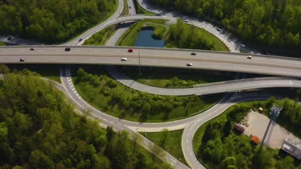 Aerial View Cross Road Circle Highway Autobahn Schattenring Stuttgart Germany — 图库视频影像