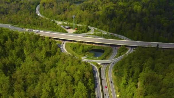 Aerial View Cross Road Circle Highway Autobahn Schattenring Stuttgart Germany — стокове відео