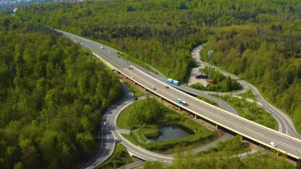 Aerial View Cross Road Circle Highway Autobahn Schattenring Stuttgart Germany — Vídeo de Stock