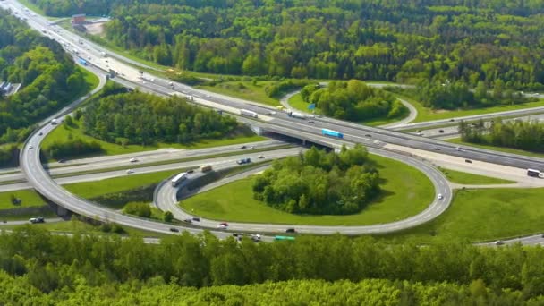 Aerial View Highway Autobahn Cross Road Kreutz Vaihingen Stuttgart Germany — 图库视频影像