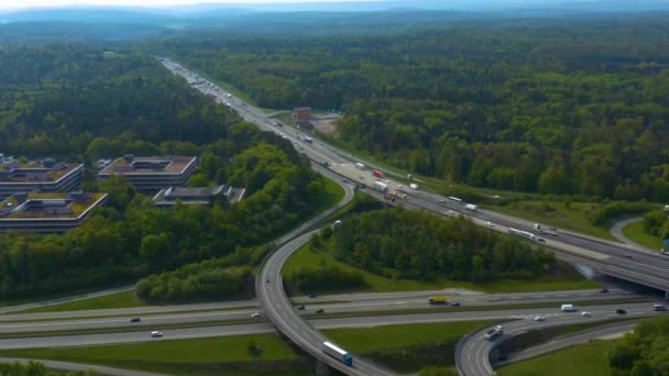 Aerial View Highway Autobahn Cross Road Kreutz Vaihingen Stuttgart Germany — 图库视频影像