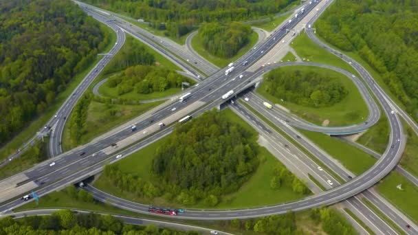 Вид Воздуха Вокруг Шоссе Autobahn Cross Road Kreutz Vaihingen Штутгарт — стоковое видео