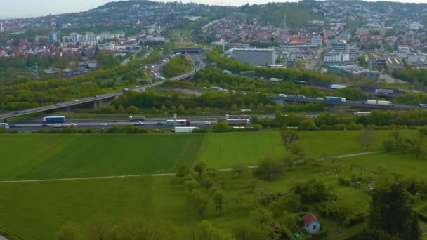 Luchtfoto Van Snelweg Autobahn Driehoek Leonberg Duitsland Een Vroege Ochtend — Stockvideo