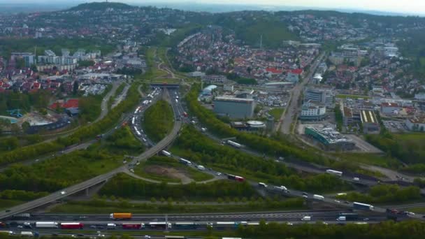 Leonberg Almanya Sındaki Otoban Üçgeninin Hava Görüntüsü — Stok video