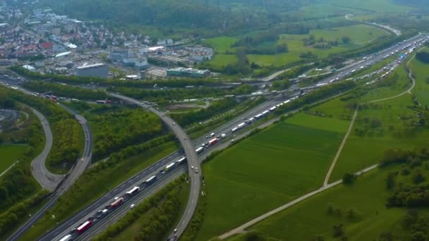 Widok Lotu Ptaka Autostradę Trójkąt Autobahn Leonberg Niemcy Wczesnym Rankiem — Wideo stockowe