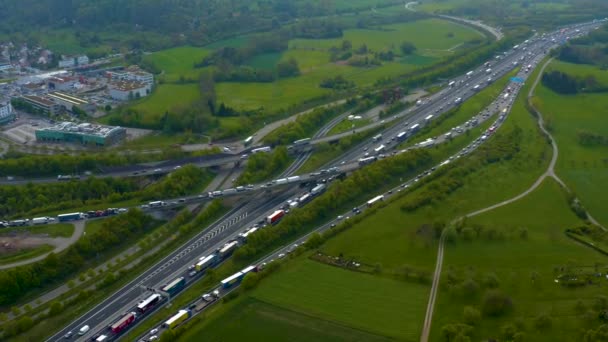 Luchtfoto Van Snelweg Autobahn Driehoek Leonberg Duitsland Een Vroege Ochtend — Stockvideo
