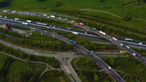 Aerial View Highway Autobahn Triangle Leonberg Germany Early Morning — Stock Video