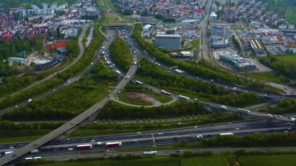 Veduta Aerea Del Triangolo Autostradale Autobahn Leonberg Germania Una Mattina — Video Stock