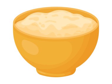 Yulaf ezmeli kahvaltı kupası. Yulaf lapası. Çizgi film tarzı müsli. Vektör illüstrasyonu beyaz arkaplanda izole edildi.