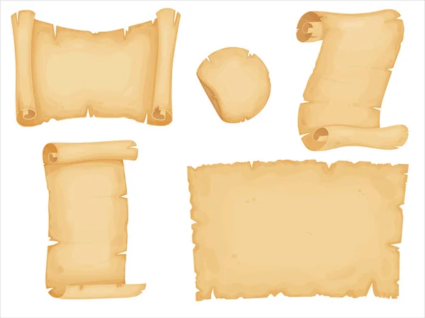 Parşömen hazır. Eski kağıt parşömenler. Antika mektup, sertifika, hazine haritası ya da tarihi belge. Resimler beyaz arkaplanda izole edildi.