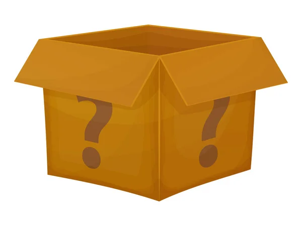 Concurso de misterio caja de cartón. Misterio caja regalo icono de la pregunta. — Vector de stock