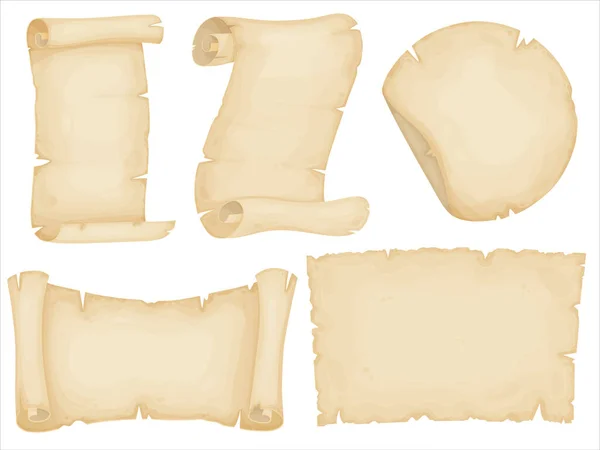 Parşömen hazır. Eski kağıt parşömenler. Antika mektup, sertifika, hazine haritası ya da tarihi belge. Resimler beyaz arkaplanda izole edildi.