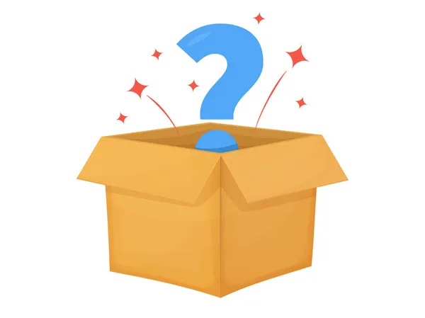 Záhadná Soutěž Kartónové Krabice Otázkami Ikona Dárkové Otázky Tajemném Boxu — Stockový vektor
