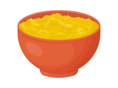 Kırmızı kasede Ghee. Karikatür tarzında geleneksel Asya yağı. Yemek malzemesi..