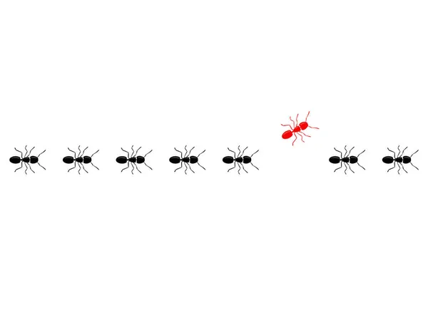 Rastro Piensa Diferente Concepto Hormiga Roja Diferente Las Hormigas Negras — Vector de stock