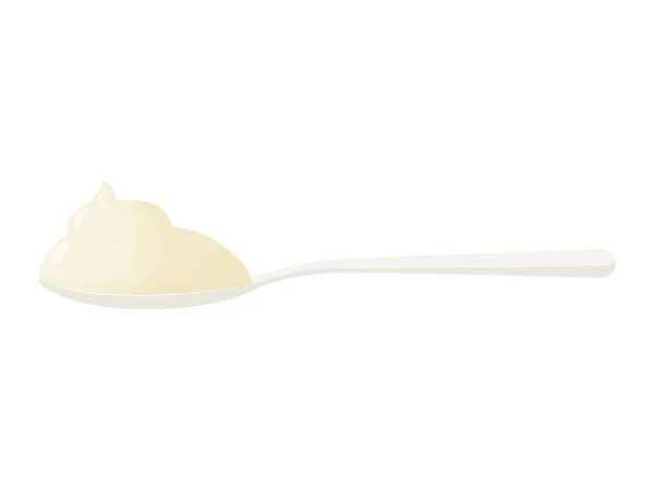 Lingură de cremă. Sos de maioneză, iaurt, smântână în linguriță sau lingură. — Vector de stoc