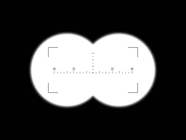 Dürbün görüntüsü. Beyaz gradyan mercekli bir resim. Merkezdeki ölçek ölçülüyor.