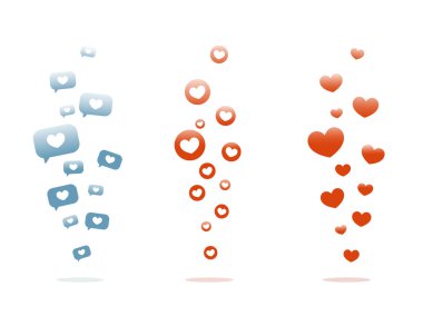 Beyaz arka planda uçan ikonlar gibi. Sosyal medya unsurları. Sosyal ağ bileşimi.