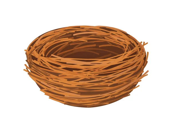 Kuş yuvası. Beyaz arkaplanda dalları olan boş bir yuva. 