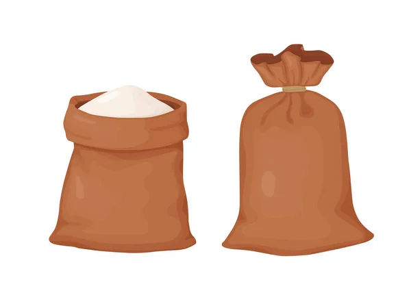 Bags flour. Heap of flour. Natural farming food in cartoon style.