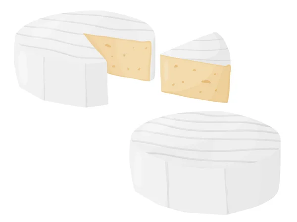Bloco de queijo mole Camembert. Produto do mercado agrícola para etiqueta, cartaz, ícone, embalagem. —  Vetores de Stock