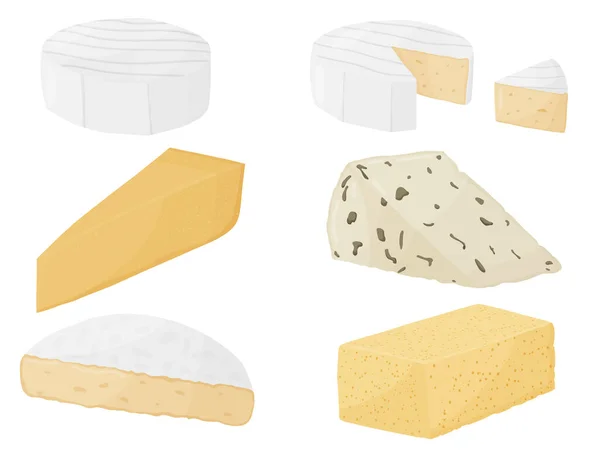 Ensemble bloc de fromage à pâte molle. Produit agricole pour étiquettes, affiches, icônes, emballages. Vecteurs De Stock Libres De Droits