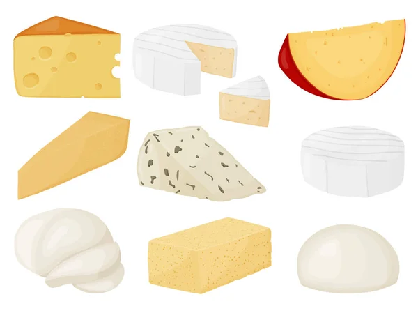 Ensemble bloc de fromage à pâte molle. Produit agricole pour étiquettes, affiches, icônes, emballages. Illustration De Stock