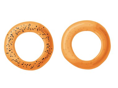 Bagel tostu. Çizgi film tarzında Rus pastanesi ürünü. Taze sağlıklı yiyecekler..