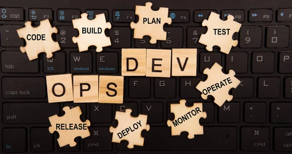 Devops概念是将软件开发 Dev 和It操作 Ops 结合起来 用敏捷的方法缩短系统开发周期 — 图库照片