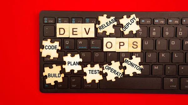 Концепция Devops Объединяет Разработку Программного Обеспечения Dev Операции Ops Сокращения — стоковое фото
