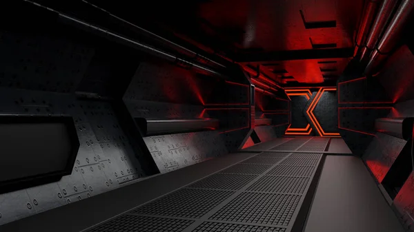 宇宙飞船走廊 Spacship Corridor 是一个展示移动宇宙飞船内部的动态图像视频 走廊里的越野车3D渲染 图库照片