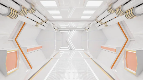 宇宙飞船走廊 Spacship Corridor 是一个展示移动宇宙飞船内部的动态图像视频 走廊里的越野车3D渲染 图库图片