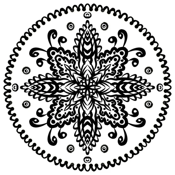 Mandala Scarabocchio Disegnato Mano Monotona Mandala Etnico Con Ornamento Monotono — Foto Stock