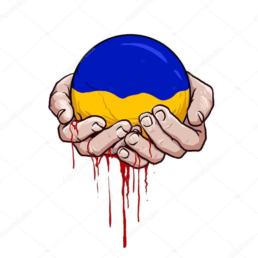 hands with ukraine flag ball