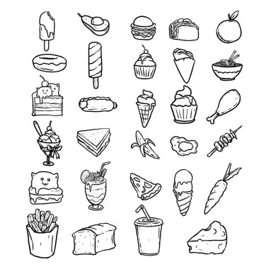 set icon line art of delicious drink and food