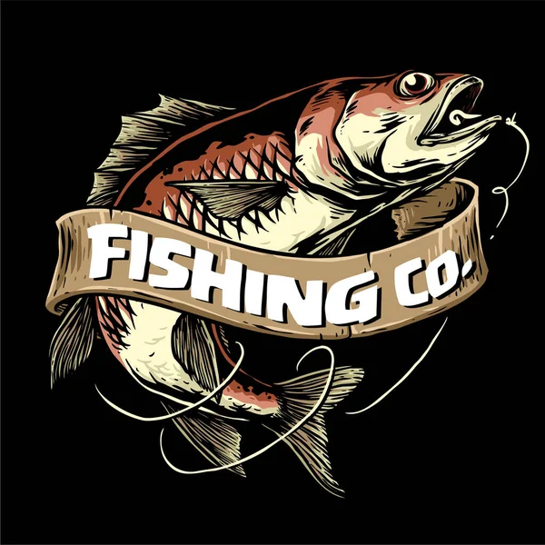 Bass Fish Hook Vintage Logo Emblem Badge Fishing Vector