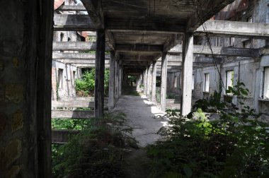 Ayrılıkçı Abhazya 'nın başkenti Sukhumi' deki terk edilmiş Abhazya Parlamento Binası..