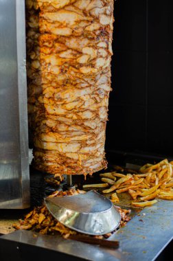 Meat on skewer for doner, traditional Turkish food