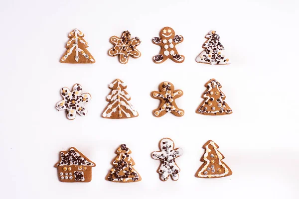 Christmas Gingerbread Cookies White Background — Stock Photo, Image