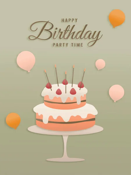 Happy Birthday Minimal Style Background Gift Box Balloons Party Card — Vetor de Stock
