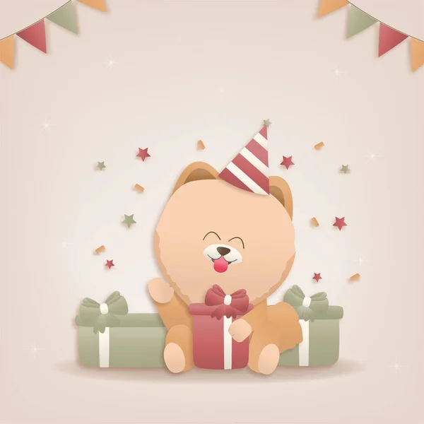 Happy Birthday Cute Dog Template Design Elements Party Invitations Hnědý — Stockový vektor