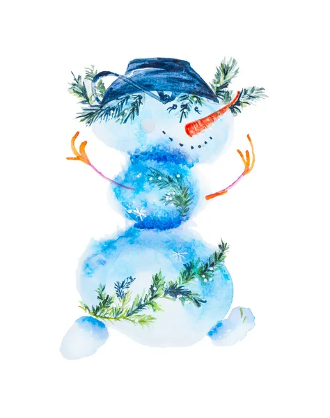 Aquarel Illustratie Van Een Sneeuwpop Met Een Emmer Zijn Hoofd — Stockfoto