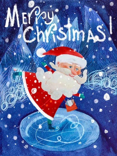 Noel Baba ormandaki gölette buz pateni yapıyor.