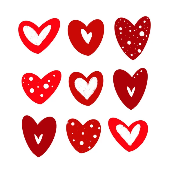 Collection Red Hearts Valentine Day Isolated White Background Stockbild