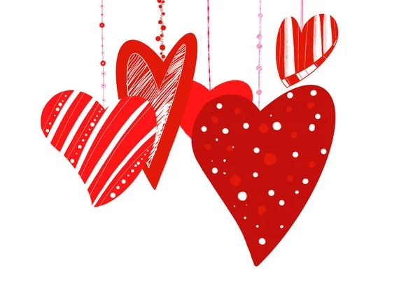 Illustration Hearts Hanging Ropes Isolated White Background — Stockfoto