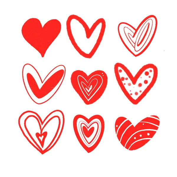 Sammlung Roter Herzen Valentinstag Isoliert Auf Weißem Hintergrund — Stockfoto